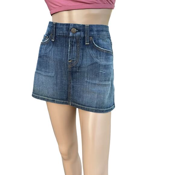 New Citizens of Humanity Blue Dark Wash Faded Distressed Denim Mini Skirt  Sz 28 - Picture 3 of 12